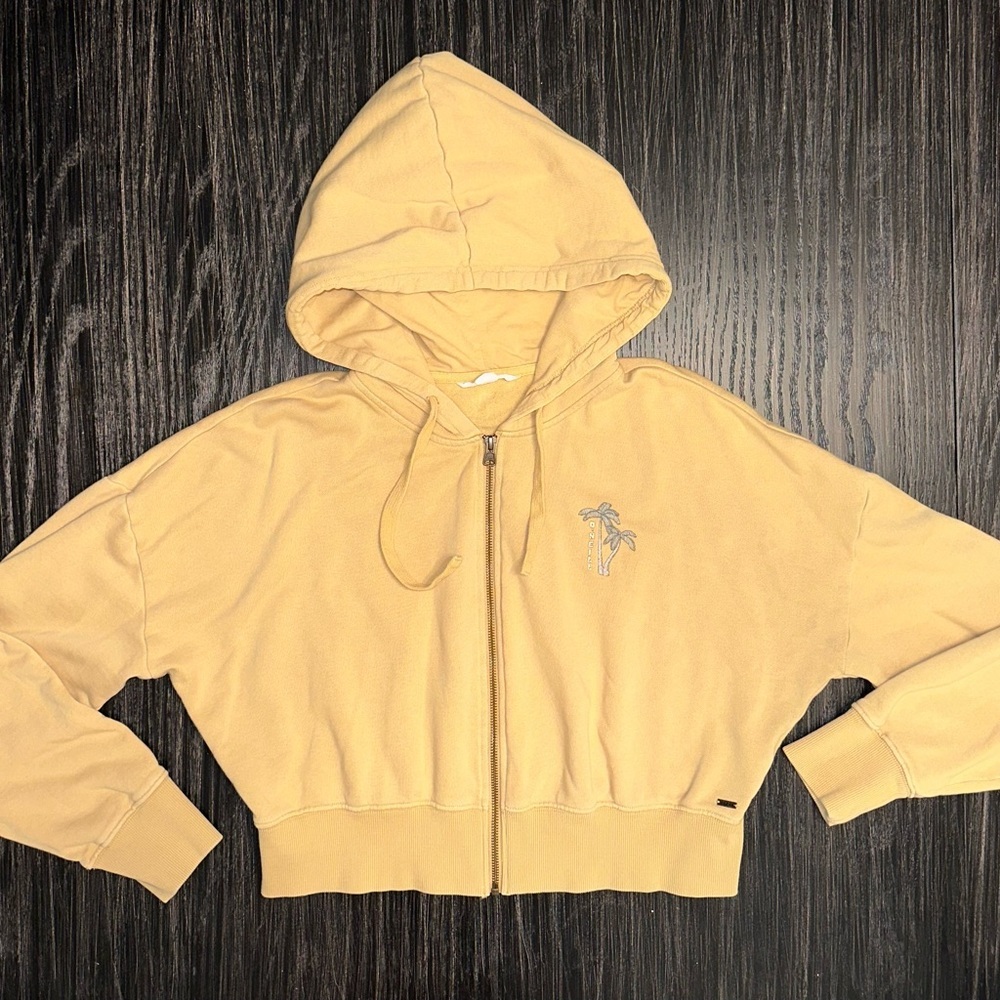 O’Neill Soft Cropped Boxy Zip Hoodie in Tan Yellow, Size Large